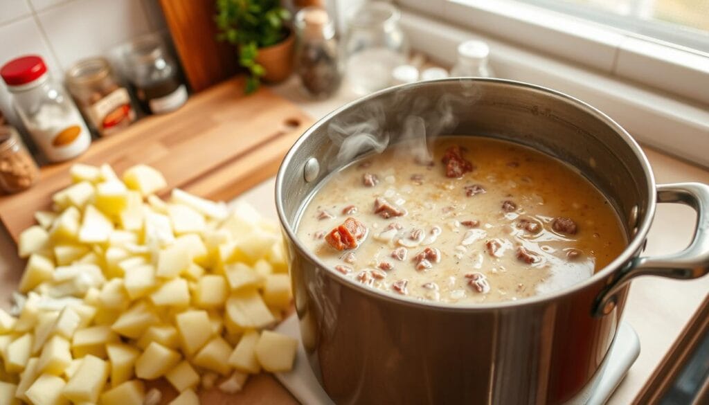 Hamburger Potato Soup Cooking Process