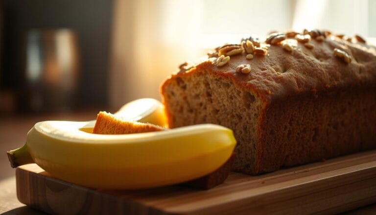 banana bread with two bananas